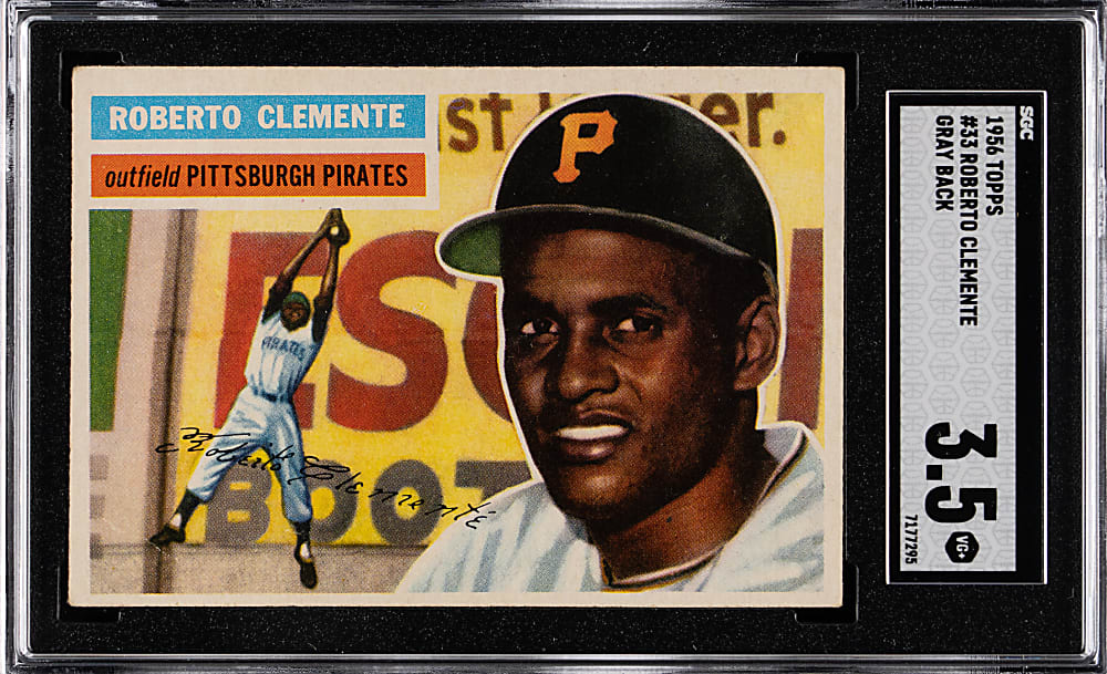 1956 Topps #33 Roberto Clemente Gray Back SGC VG+ 3.5