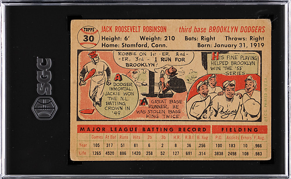 1956 Topps #30 Jackie Robinson White Back SGC VG 3