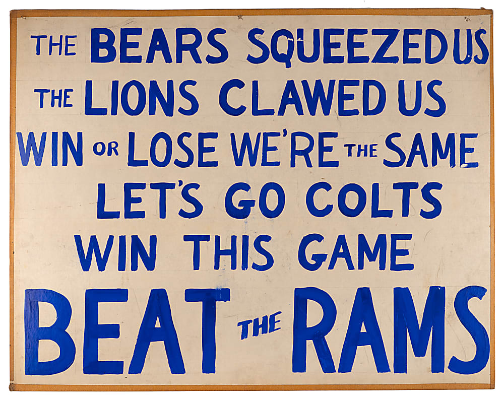 1950s "Willie The Rooter" Baltimore Colts Original Hand Painted Gameday Sign