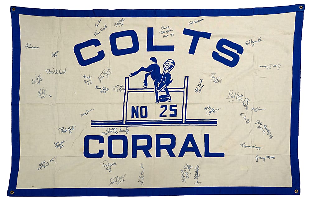 Vintage Baltimore Colts Corral No. 25 (Rosedale, MD) Banner Signed by (30) Players Including Hall of Famers