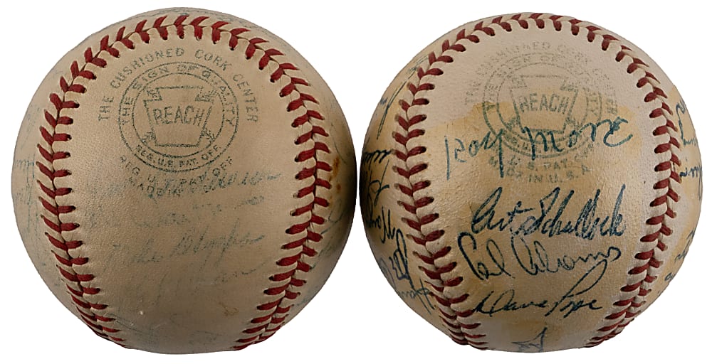 1954 & 1955 Baltimore Orioles Team-Signed Baseball Pair with Howie Fox, Eddie Waitkus & Paul Richards - Both Full JSA