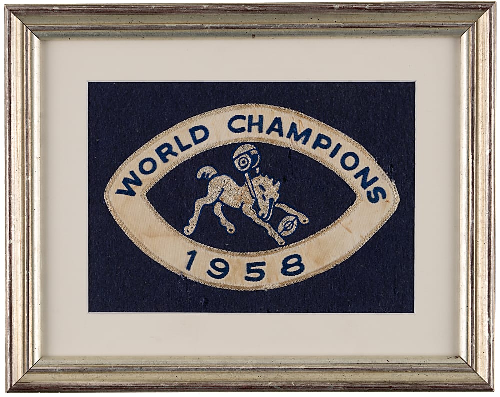1958 Baltimore Colts Team-Issued World Champions Jacket Patch in Framed Display