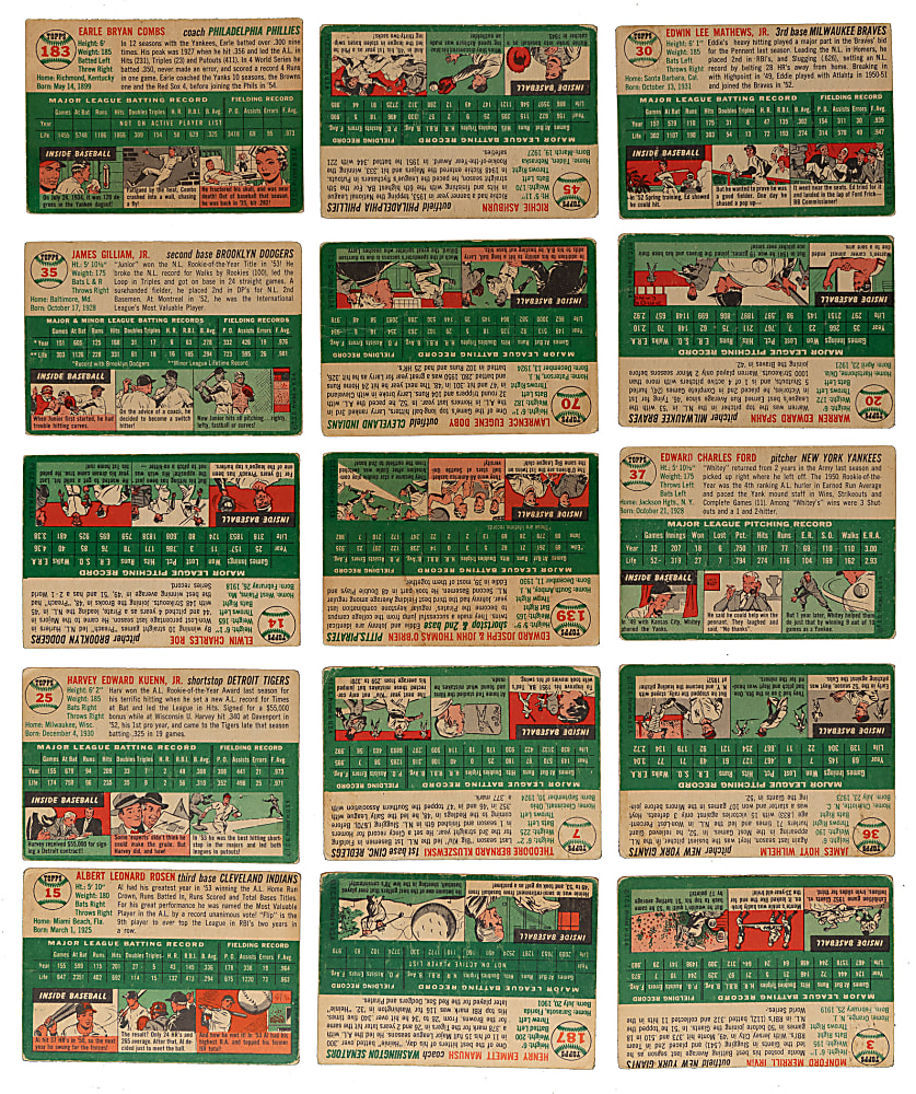 1954 Topps Partial Set (184/250) with (10) Hall of Famers