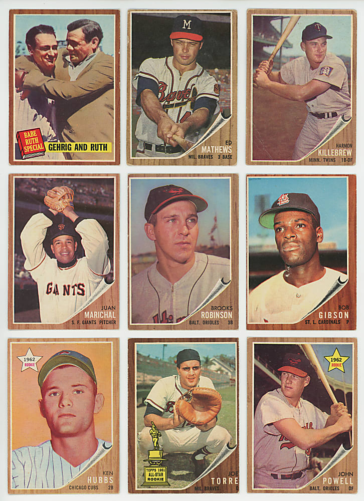 1962 Topps Partial Set (461/598) with (60+) Hall of Famers Including Aaron, Koufax, Mantle & Mays