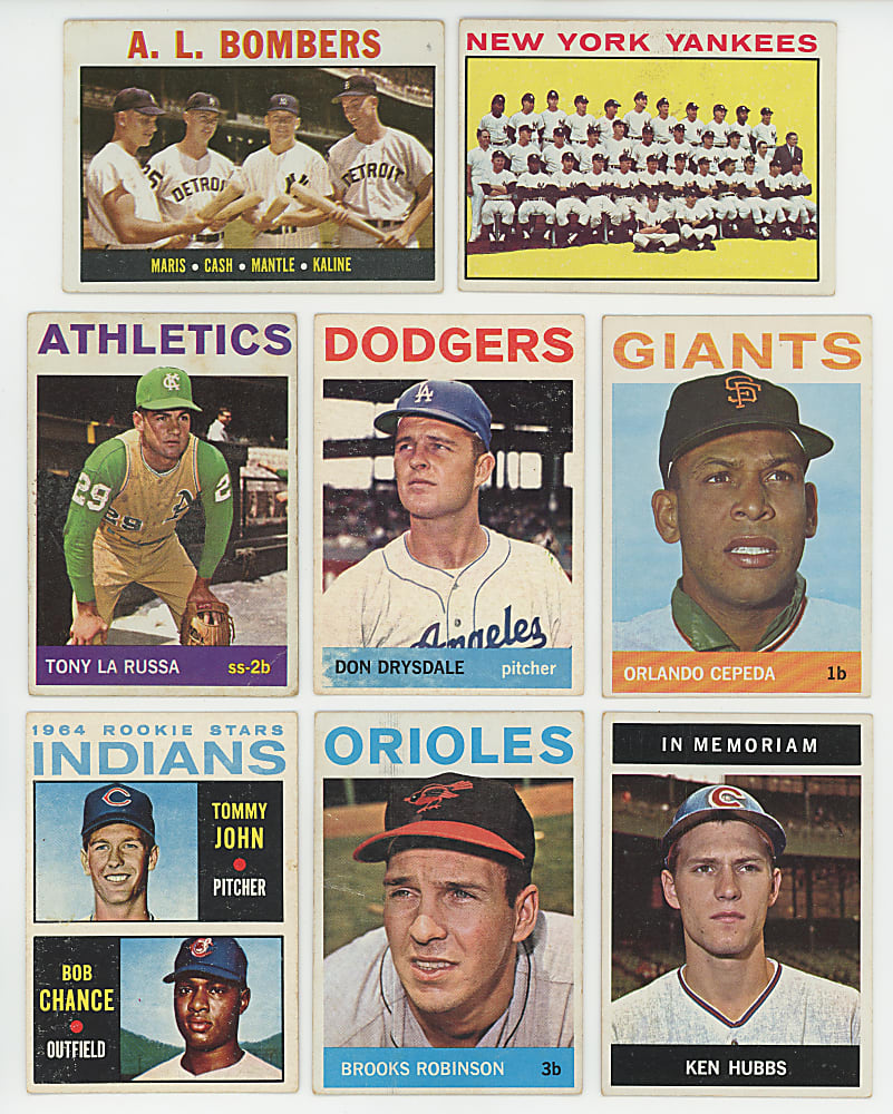 1964 Topps Partial Set (373/587) with (30+) Hall of Famers Including Aaron, Koufax, Mantle & Mays