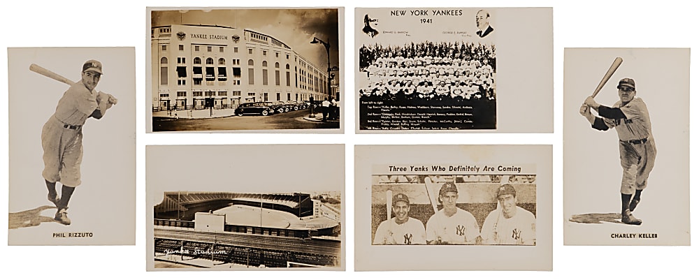 Circa 1940-1941 New York Yankees Real Photo Postcards (6) with 1941 World Champions Team, DiMaggio/Gordon/Rizzuto & Rizzuto Rookie Season