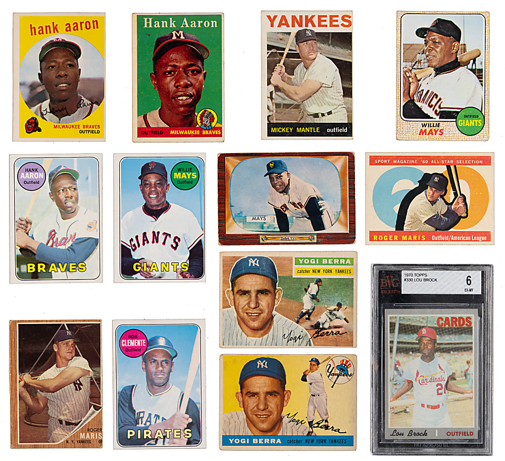 1955-1970 Topps & Bowman Hall of Fame & Star Collection (13) with Aaron, Clemente, Mantle & Mays