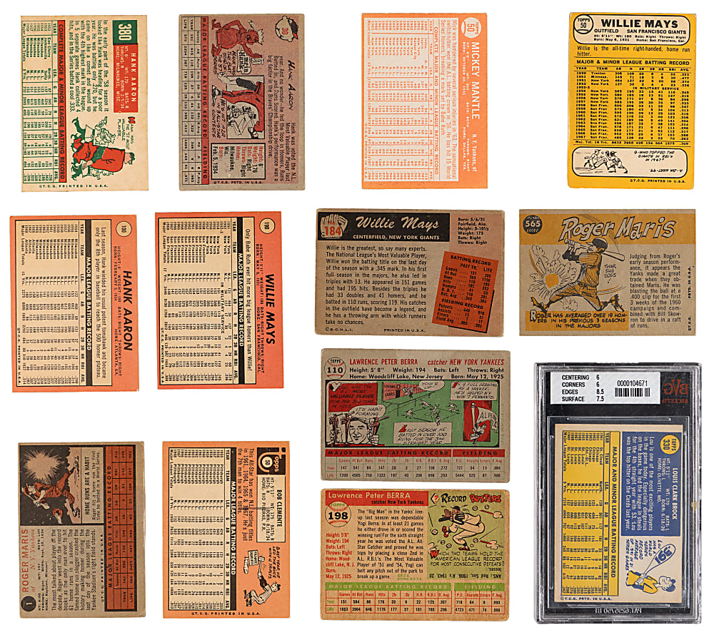 1955-1970 Topps & Bowman Hall of Fame & Star Collection (13) with Aaron, Clemente, Mantle & Mays