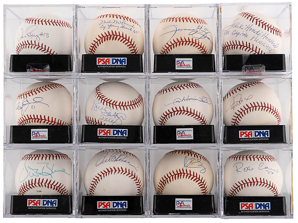 Star Single-Signed Baseball Collection (12) Many with Inscriptions - All PSA/DNA Graded