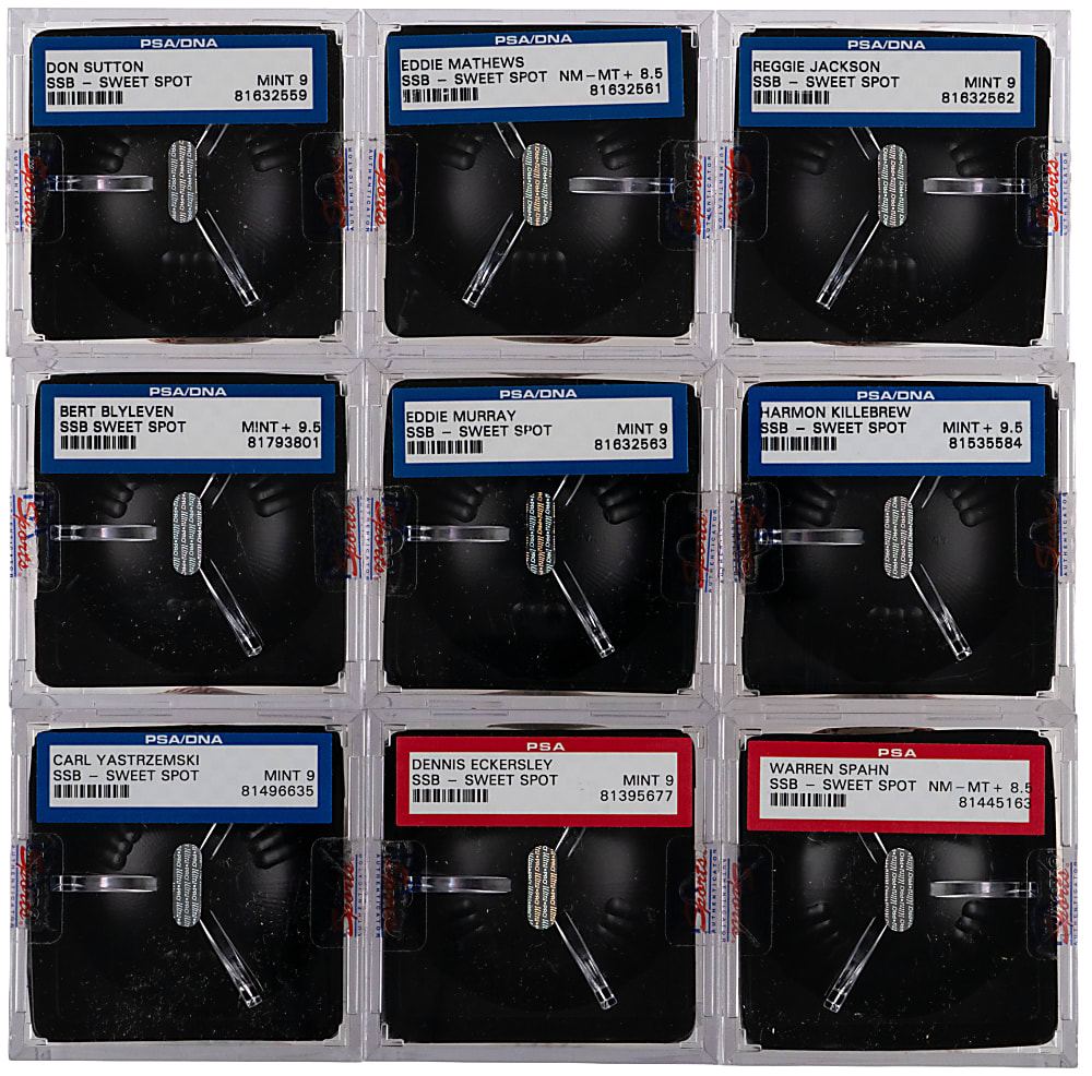 Hall of Fame Single-Signed Baseball Collection with Career Highlight Inscriptions (9) - All PSA/DNA Graded