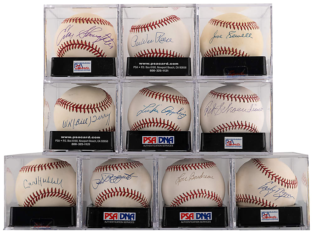 Hall of Fame Single-Signed Baseball Collection (10) with Hubbell, Rizzuto & Terry - All PSA/DNA Graded