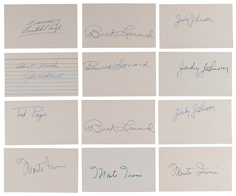 Negro League Signed Index Cards (12) with Satchel Paige & Ted Page