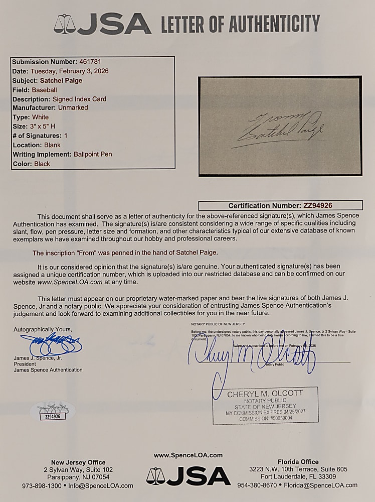 Negro League Signed Index Cards (12) with Satchel Paige & Ted Page