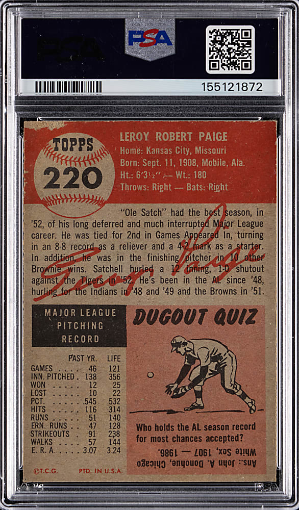 1953 Topps #220 Satchel Paige PSA GOOD 2