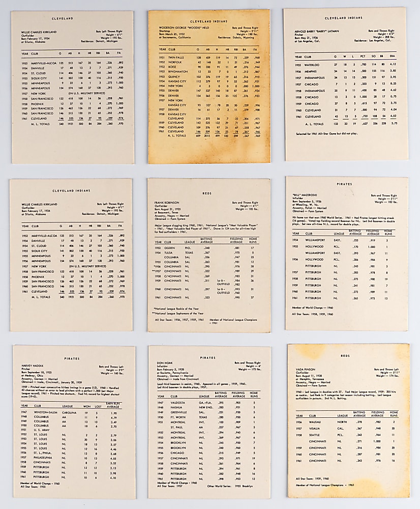 1962 Kahn's Wieners Collection (33) with Frank Robinson & Bill Mazeroski Plus Variations