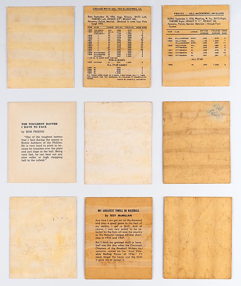 1956-1960 Kahn's Wieners Collection (25) Different with (2) Ted Kluszewski & Bill Mazeroski