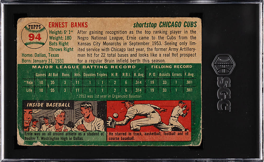 1954 Topps #94 Ernie Banks Rookie SGC POOR 1