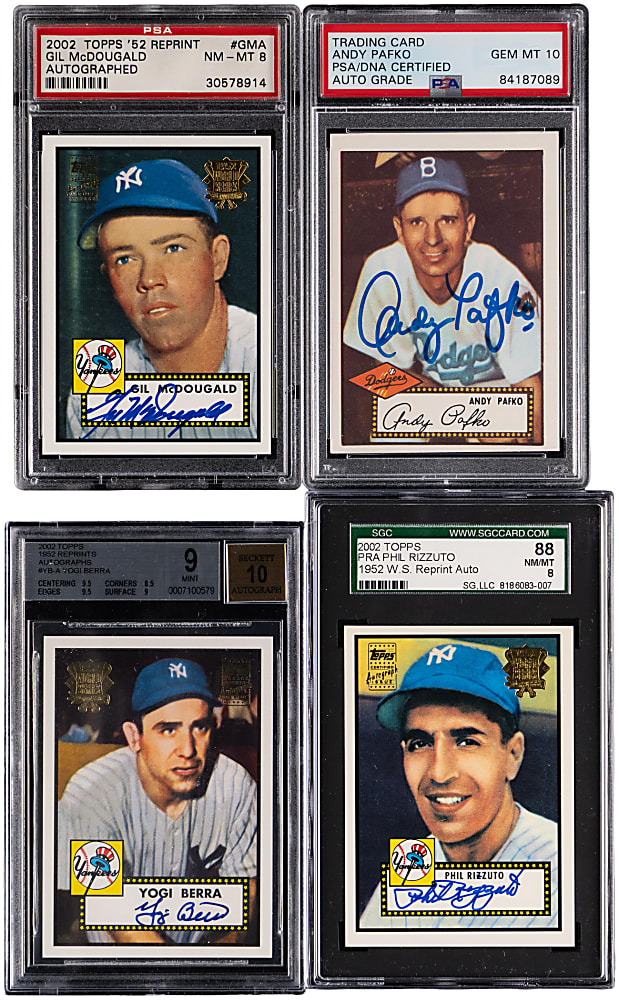1952 Topps Reprint Certified Autograph & Signed Graded Cards (4) with Yogi Berra & Phil Rizzuto