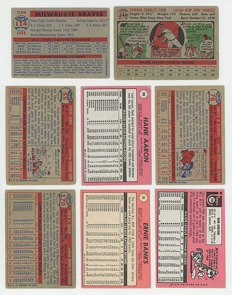 1956-1969 Topps Hall of Fame & Star Grab Bag (16) with Aaron, Banks & Clemente