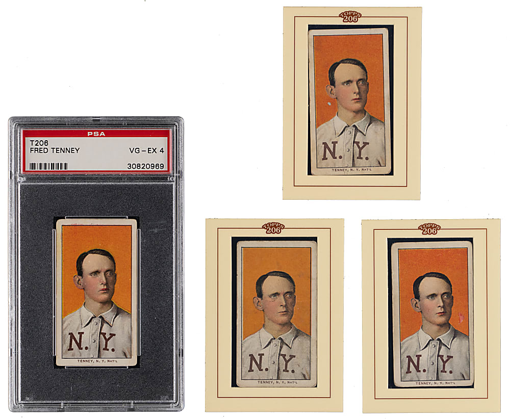1909-1911 T206 White Border Fred Tenney Quartet with PSA VG-EX 4 & (3) 2002 Topps 206 Buybacks - All Different Backs