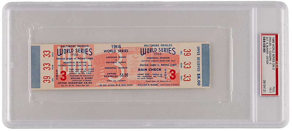 1966 Baltimore Orioles vs. Los Angeles Dodgers World Series Game 3 Full Ticket - PSA VG 3