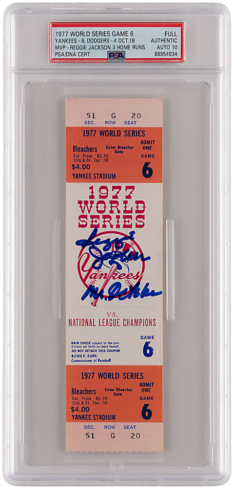 Reggie Jackson Signed 1977 World Series Game 6 Clincher Full Ticket - Jackson 3 Home Runs/Series MVP - PSA/DNA Autograph Grade 10/Ticket Authentic