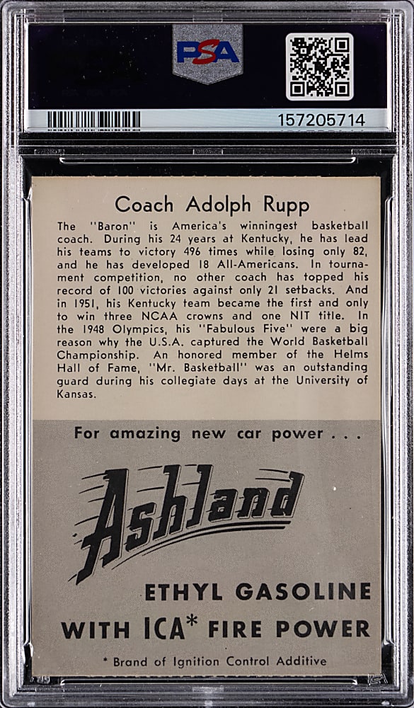 1955 Ashland Oil Basketball Coach Adolph Rupp PSA NM-MT 8