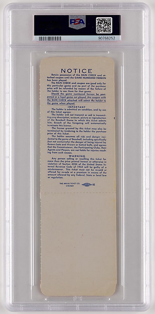 1958 Milwaukee Braves vs. New York Yankees World Series Game 1 Full Ticket PSA NM 7