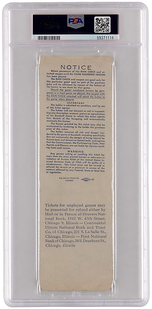 1959 Los Angeles Dodgers vs. Chicago White Sox World Series Game 6 Clincher Full Ticket - First Dodgers Title in Los Angeles - PSA EX-MT 6