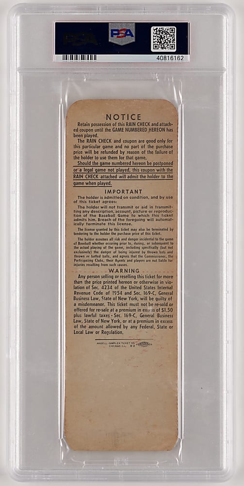 1964 St. Louis Cardinals vs. New York Yankees World Series Game 4 Full Ticket PSA VG-EX 4 - Mickey Mantle Career World Series RBI #36