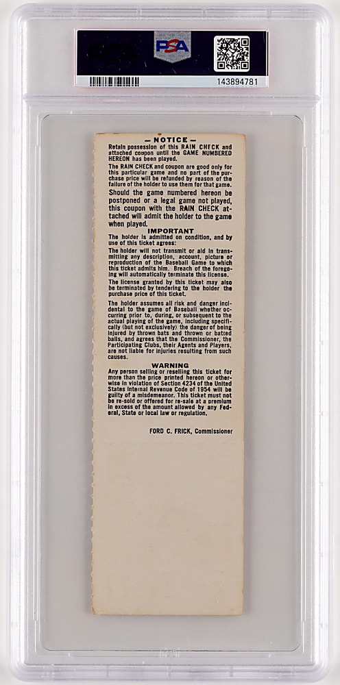 1964 St. Louis Cardinals vs. New York Yankees World Series Game 1 Full Ticket PSA EX-MT 6 - Whitey Ford Last World Series Game (#22)