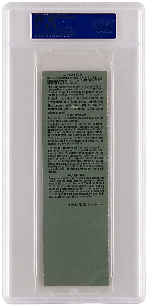 1964 World Series Game 7 St. Louis Cardinals Clincher Full Ticket vs. New York Yankees with Mantle Record Home Run #18 - PSA NM 7