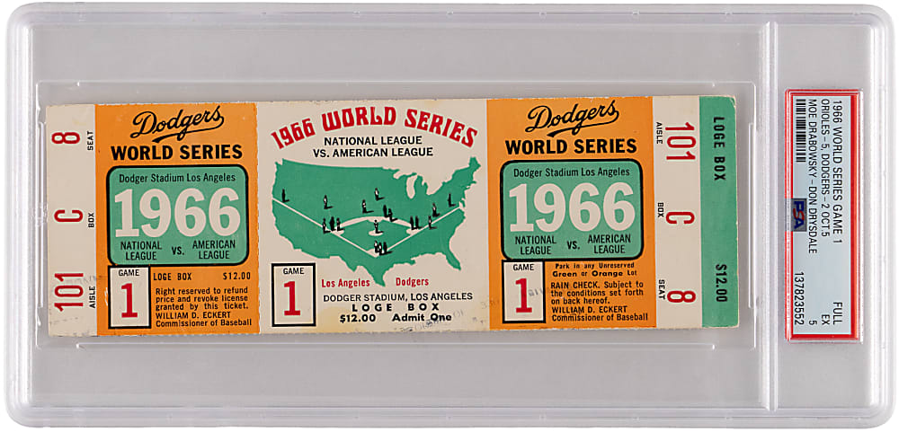 1966 World Series Game 1 Full Ticket Baltimore Orioles First Postseason Appearance - PSA EX 5
