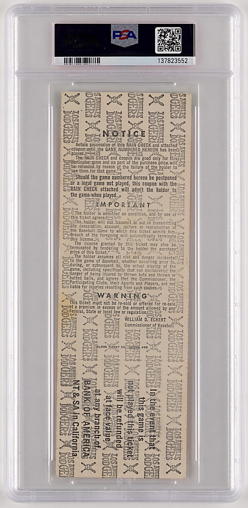 1966 World Series Game 1 Full Ticket Baltimore Orioles First Postseason Appearance - PSA EX 5