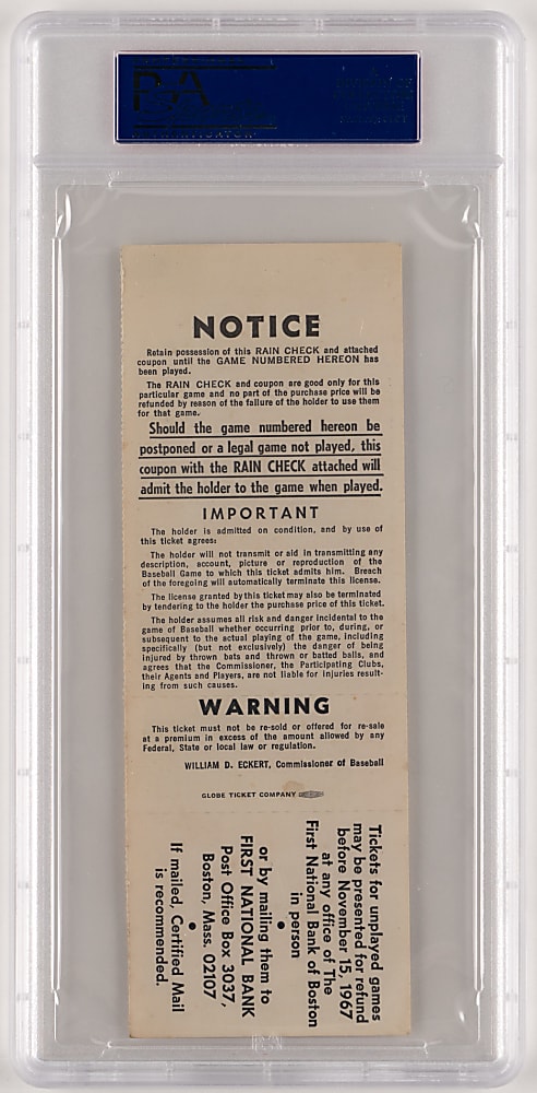 1967 St. Louis Cardinals vs. Boston Red Sox World Series Game 1 Full Ticket PSA EX-MT 6