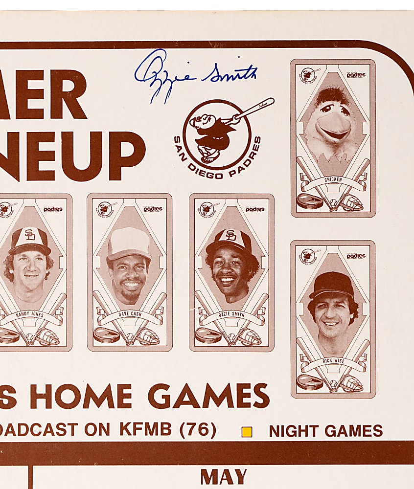 1980-2002 Ozzie Smith Collection (6) with (2) Signed Including Bat & 1980 Schedule Broadside