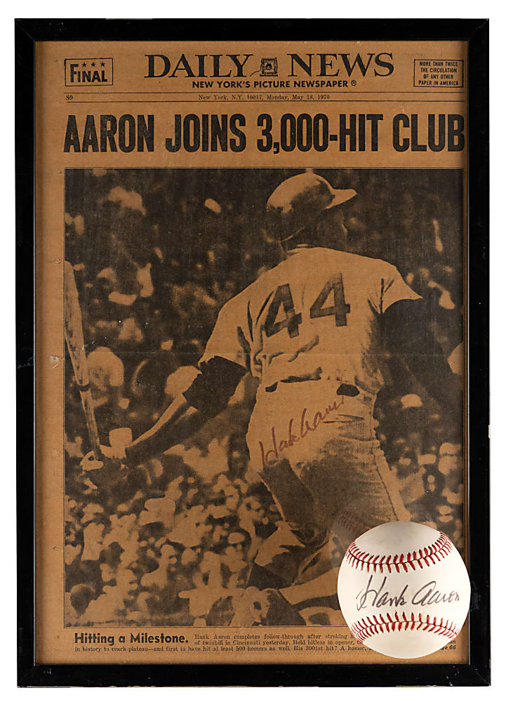 1970s Hank Aaron Collection (5) with (2) Signed Items & 5-Foot-Tall Standup