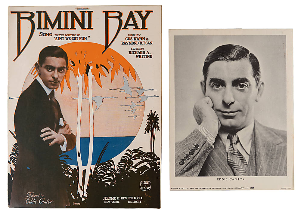 Eddie Cantor Signed Trio Plus Original Sheet Music and Newspaper Supplement