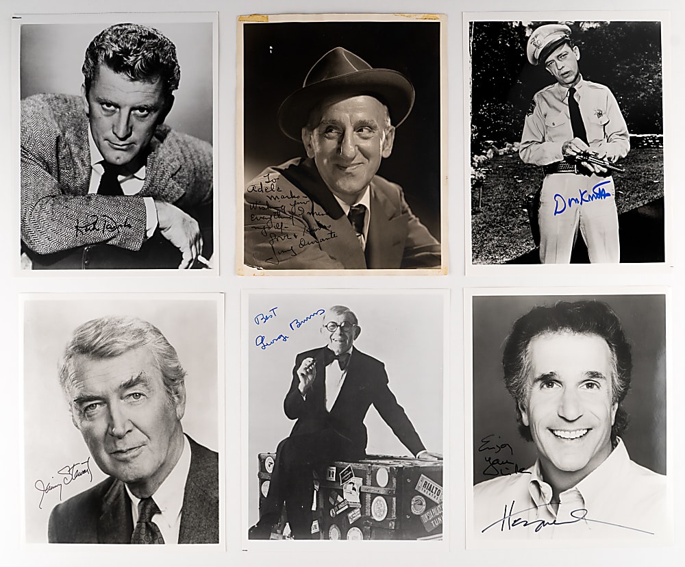 Signed Actor Black & White Photo Collection (35) with Burns, Douglas, Knotts & Winkler