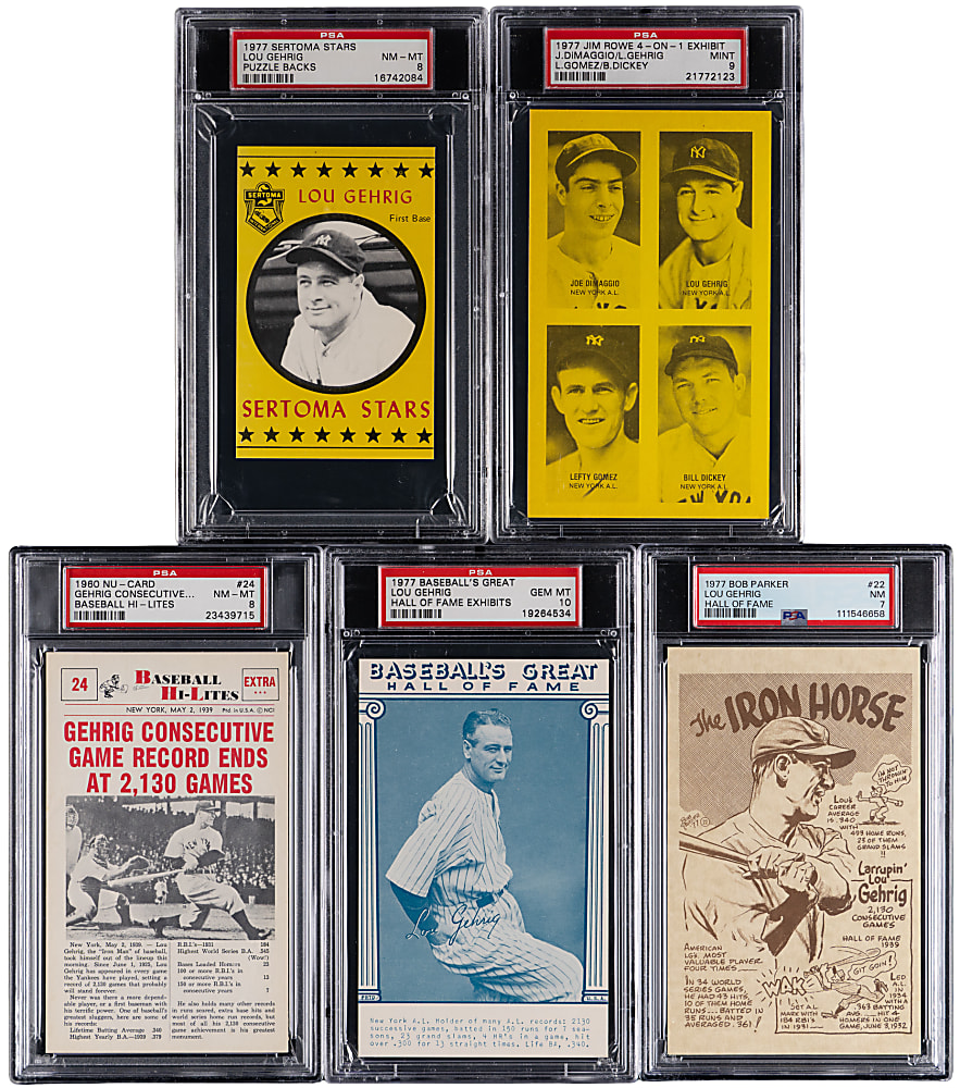 1960-1977 Lou Gehrig Oversized PSA Graded Cards (5) with GEM MINT 10