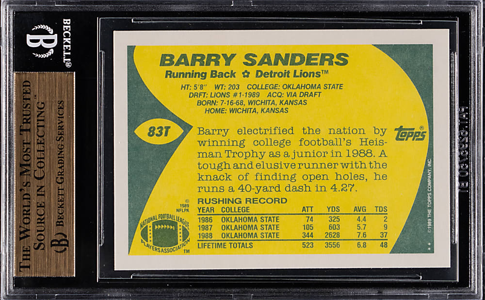 1989 Topps Traded Football #83T Barry Sanders Rookie BGS GEM MINT 9.5