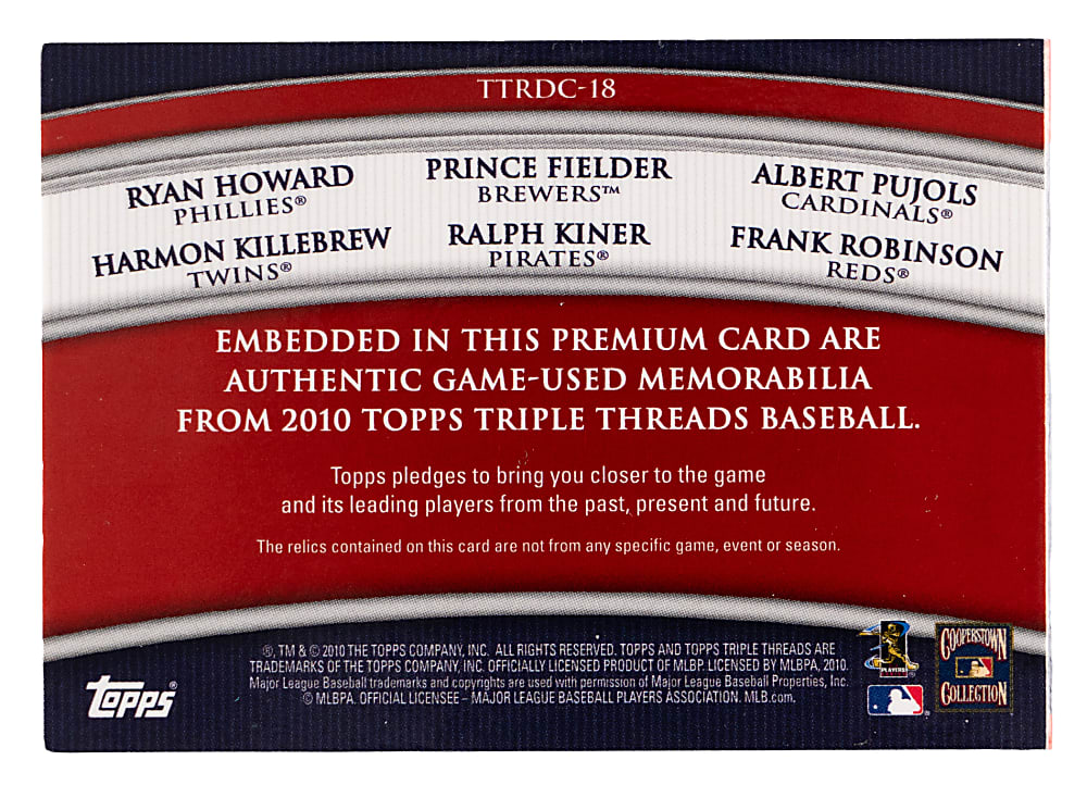 2010 Topps Triple Threads #18 Six-Piece Game-Used Booklet with Killebrew, Pujols & F. Robinson