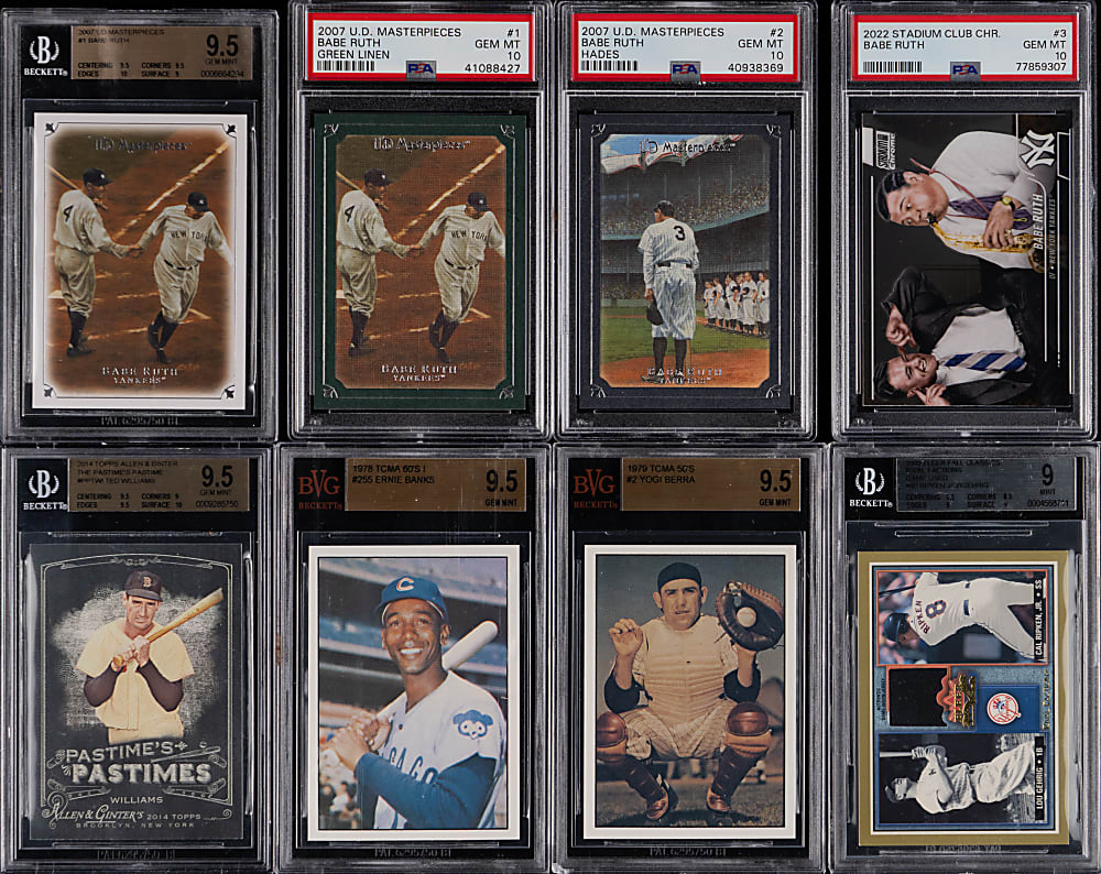 1978-2022 Baseball Hall of Fame & Superstar Graded Cards (23) with Mickey Mantle Game-Used Bat & Ichiro Suzuki Rookie