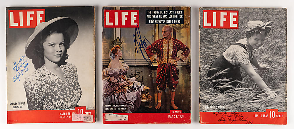 1930s-1990s Entertainers & Actors Signed Life Magazines (40) with Many Leading Ladies Including Bardot, Welch, Bacall, Gabor & Loren - Loaded!