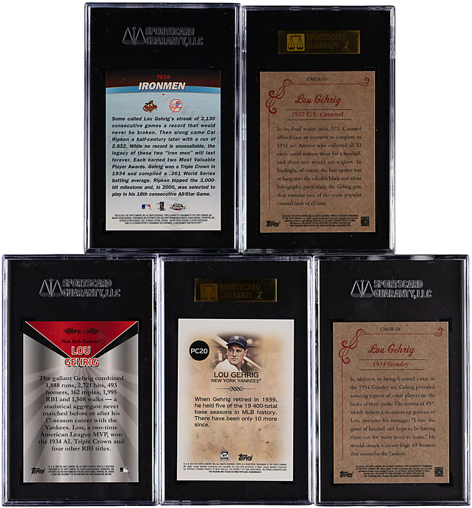2001-2011 Lou Gehrig SGC PRISTINE 100 Graded Cards (5)