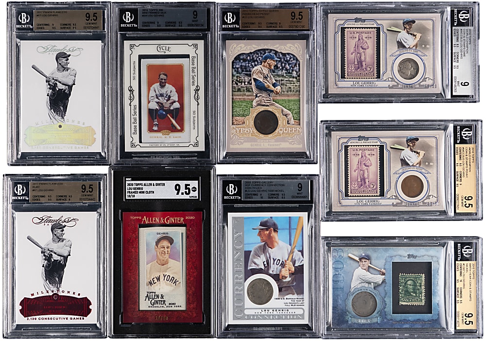 2003-2023 Lou Gehrig Diamond/Ruby, Coin, Silk, Stamp & Relic Graded Cards (14)