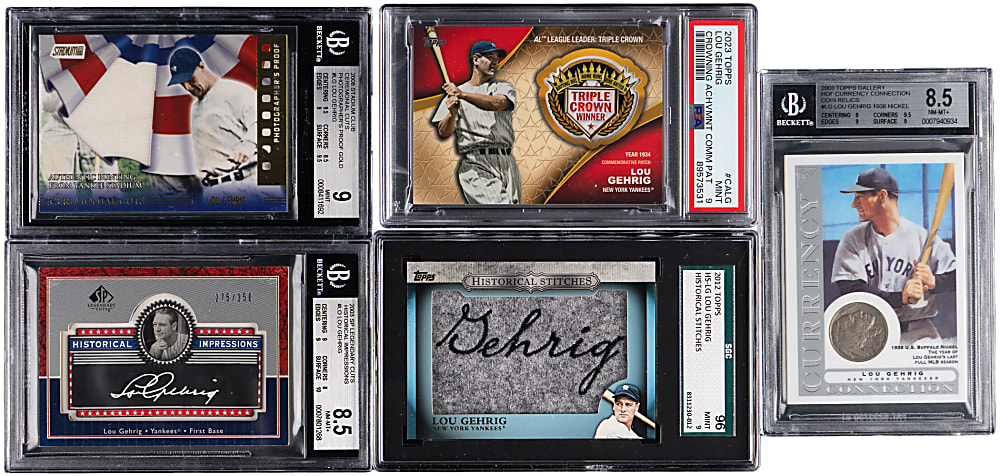2003-2023 Lou Gehrig Diamond/Ruby, Coin, Silk, Stamp & Relic Graded Cards (14)