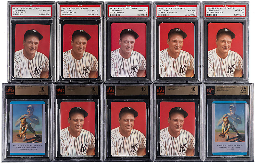 1953-1978 Lou Gehrig Playing Card GEM MINT or PRISTINE Graded Collection (23)