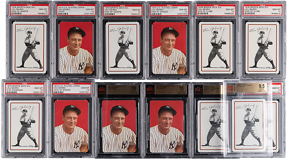 1953-1978 Lou Gehrig Playing Card GEM MINT or PRISTINE Graded Collection (23)