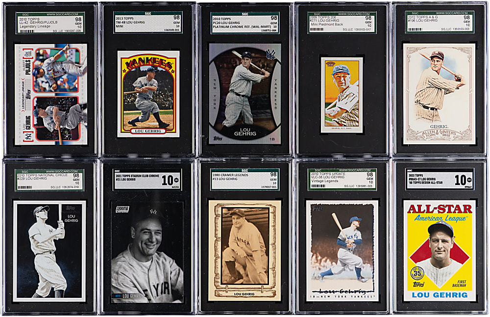 1980-2023 Lou Gehrig SGC GEM MINT 10 Graded Cards (19) with Modern Inserts